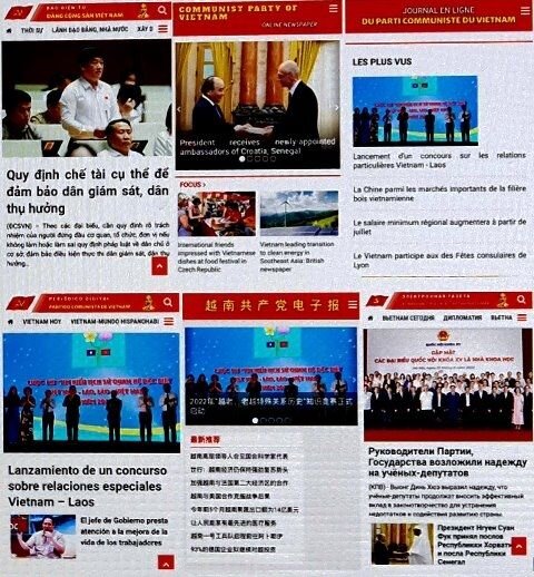 Giao diện Báo điện tử Đảng Cộng sản Việt Nam với các thứ tiếng: Việt, Anh, Pháp, Trung Quốc, Nga, Tây Ban Nha... (Ảnh: HNV)